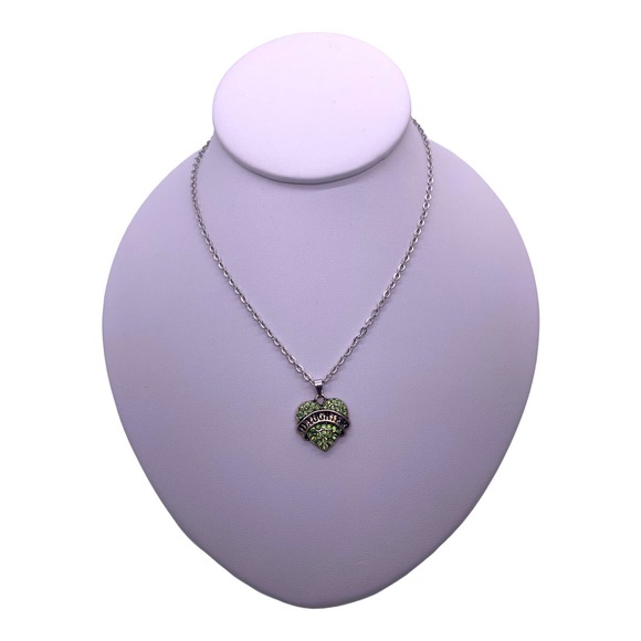 Imitation Green Peridot Daughter Cubic Zirconia Heart Necklace Gift Box - Picture 3 of 4